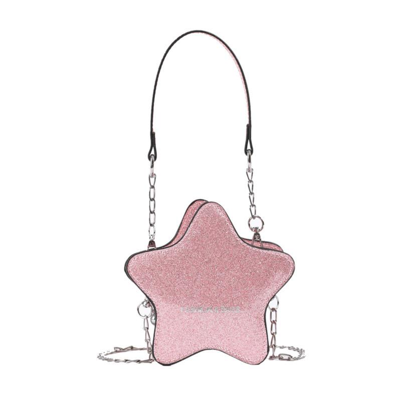 

Fashionable Solid Color Star Shaped Glossy Children Casual Shoulder Chain Bag For Preschool Children Pink