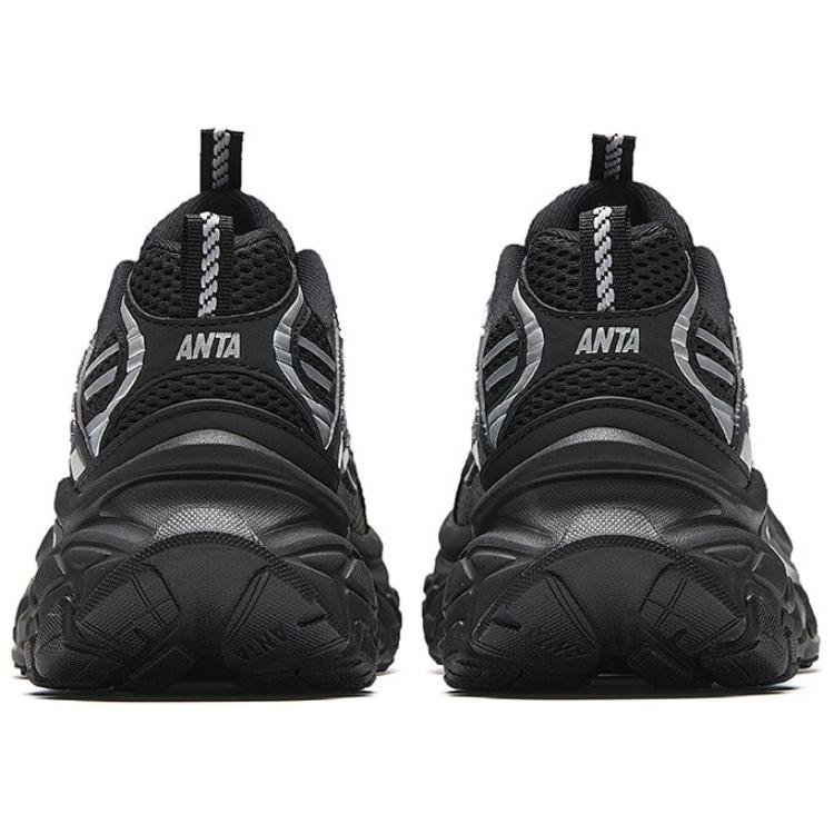 New Anta Cushioned Slip Resistant Coverage Low Top Chunky Sneakers Women's Black Silver 122518899-2