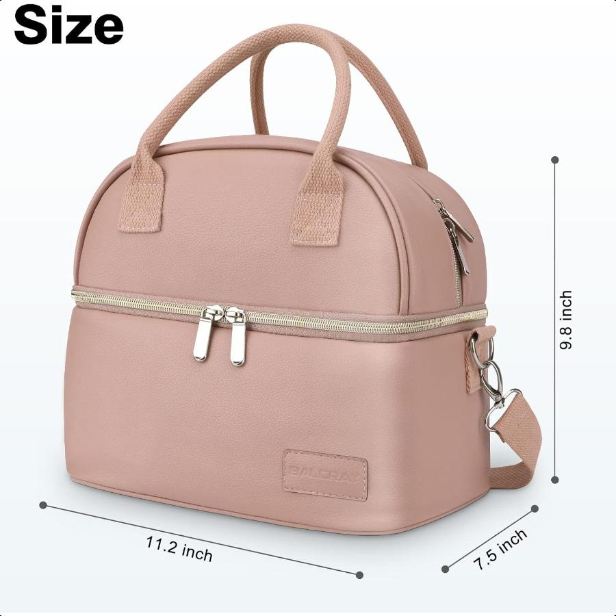 BALORAY Lunch Bag for Women Men Double Deck Lunch Box for Adults PU Leather Lunch Tote Bag Insulated Lunch Bags with Strap for United States 41249₽