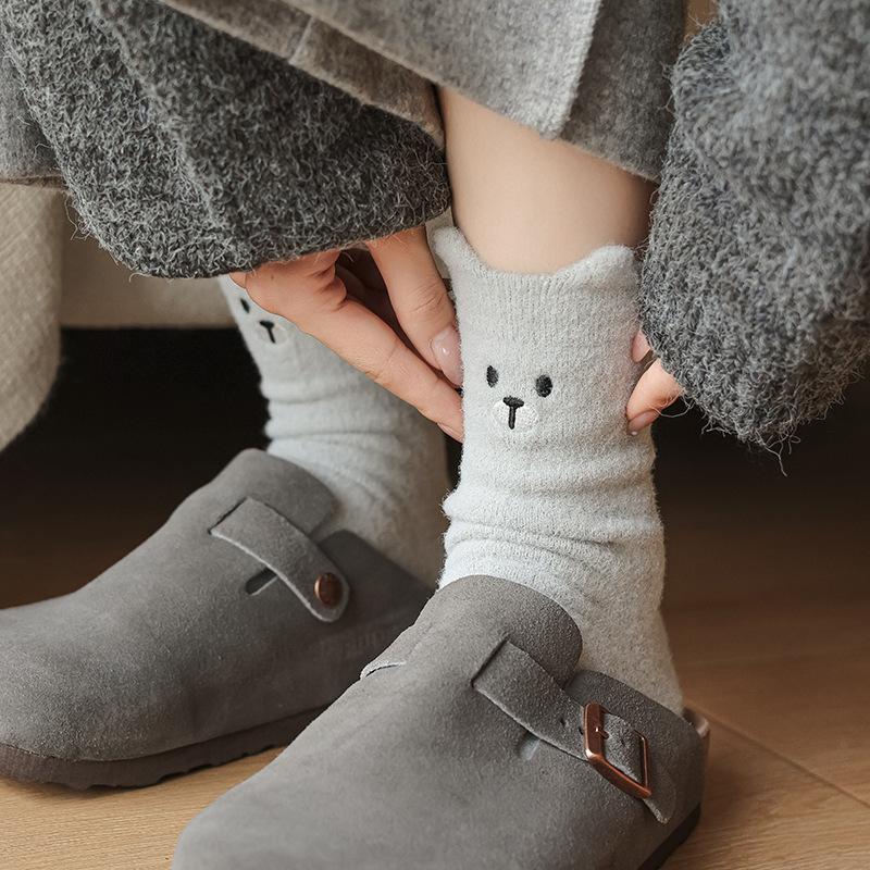 Cute Three-Dimensional Ears Season Australian Velvet Warm Mid-Leg Socks Winter Style Fleece Snow Stockings