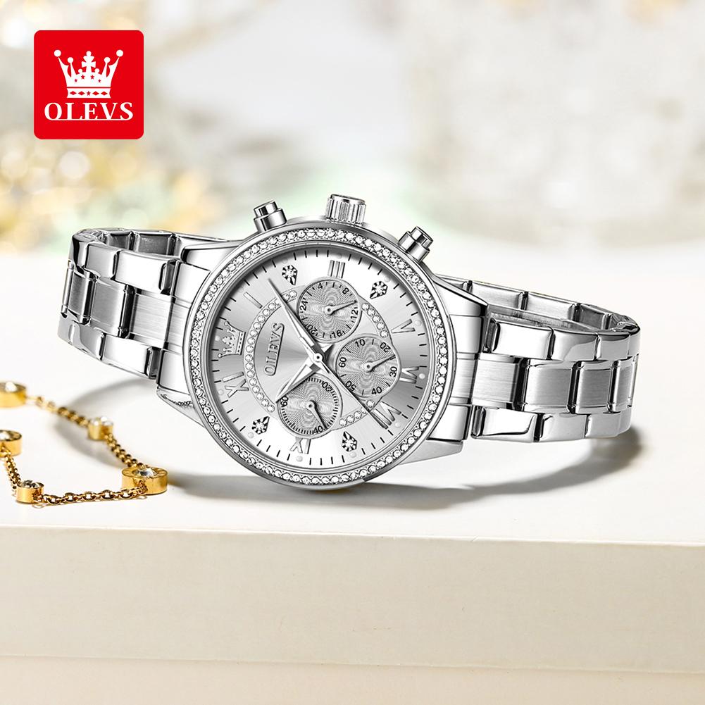 OLEVS TY715 Watches For Woman Original Quartz Wristwatch Waterproof Luminous Stainless Steel Multifunctional Ladies Watch Gift