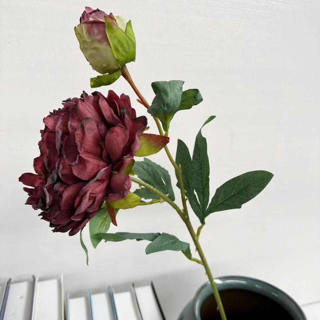 Artificial Peony Flower Head with Scorched Edge - Rich Peony Bouquet for Living Room Decoration