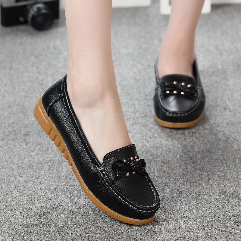 Leather shoes soft-soled women's shoes women's casual flats beef tendon sole one-pedal single shoes
