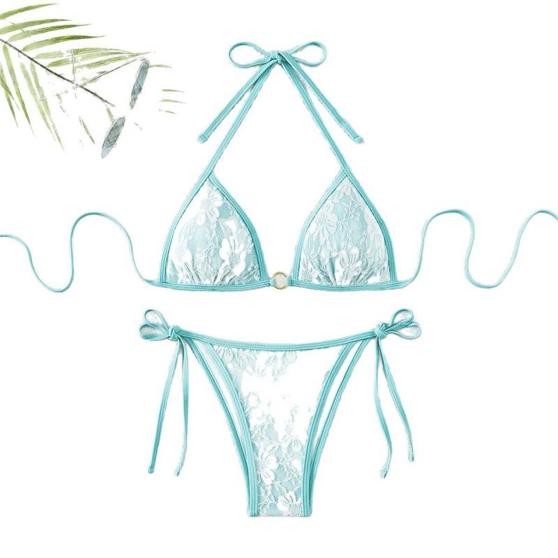 Womens Sexy Backless Lace Tie Side Triangle Bikini Set Swimming