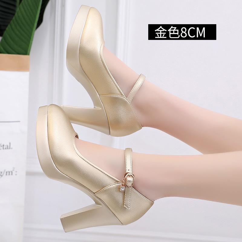Genuine Leather Women Shoes Pointed Pumps Platform High Heels Fashion Party Wedding Shoes Black Work Shoe Plus Size 32-43