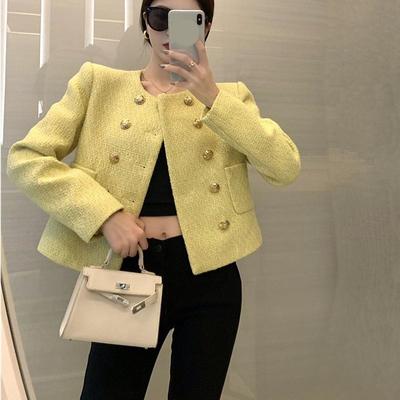 Novos Casacos de Tweed Outono Inverno para Mulheres Elegante Gola O Manga Longa Lã Misturas Casaco Senhoras Sólido Roupa Exterior