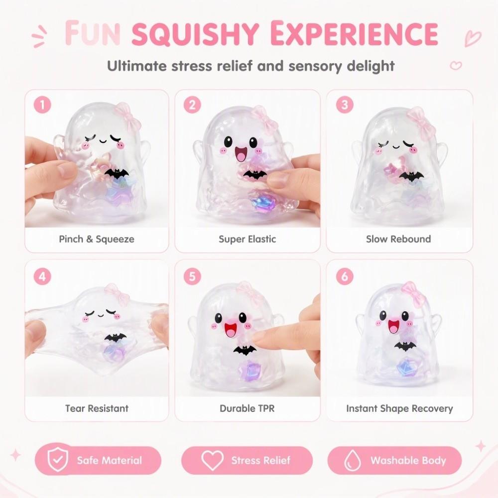 2PCS/SET TPR Ghost Squeeze Toy Cartoon Ghost Fidget Toy Slow Rebound Fidget Toy Desktop Decor