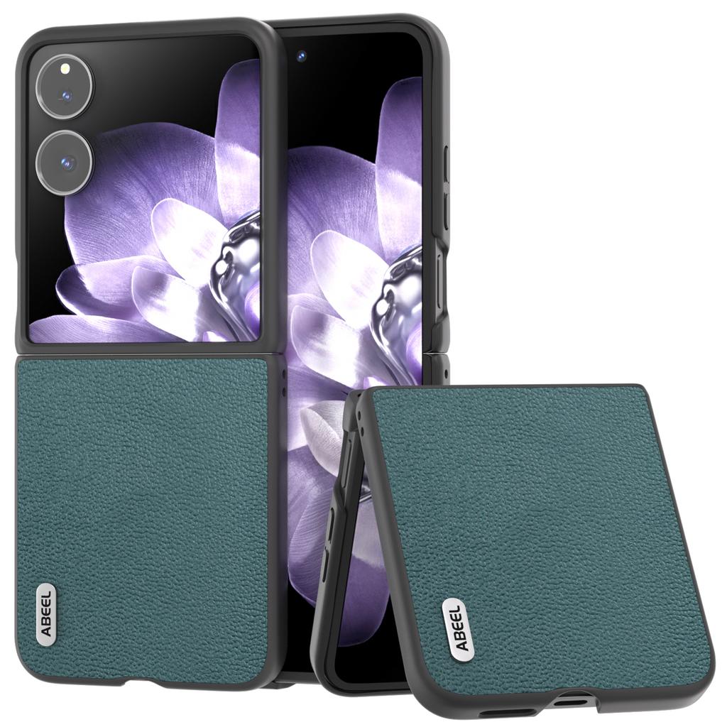 ABEEL For Xiaomi Mix Flip 5G Case Genuine Cow Leather Coated Hard PC Folding Phone Cover