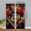 2Pcs Diamond Heart Crown print curtains  suitable for bedroom  living room kitchen decoration  home decoration  window decoration