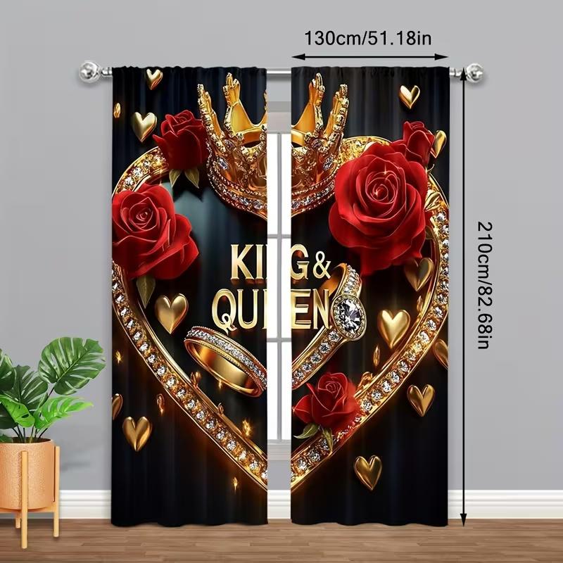 2Pcs Diamond Heart Crown print curtains  suitable for bedroom  living room kitchen decoration  home decoration  window decoration