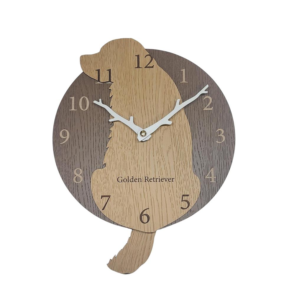Stylish Wooden Pendulum Clock Featuring a Golden Retriever Dog. Silent, Perfect for Bedrooms, Bedrooms, or Any Room.