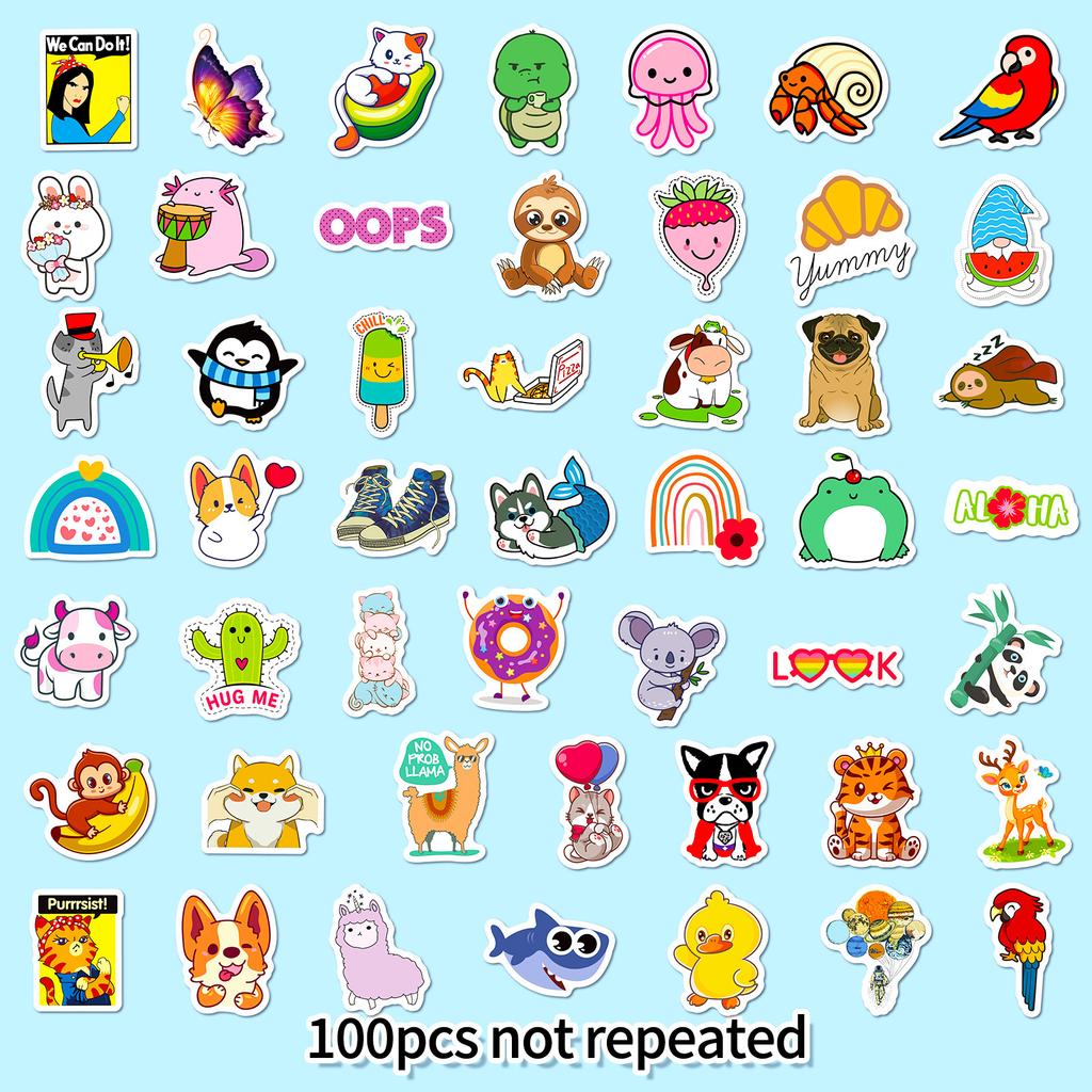 100 Small Size 4cm Mixed Cartoon Animal Children's Stickers DIY Luggage Computer Waterproof Stickers