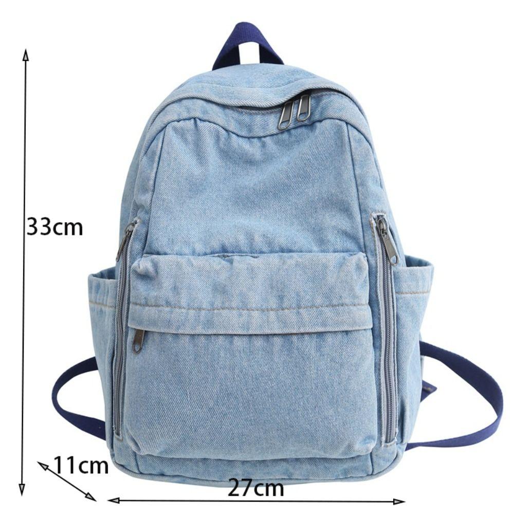 Portable Washed Denim Backpack Vintage Breathable School Bag Cartoon Large Capacity Handbag