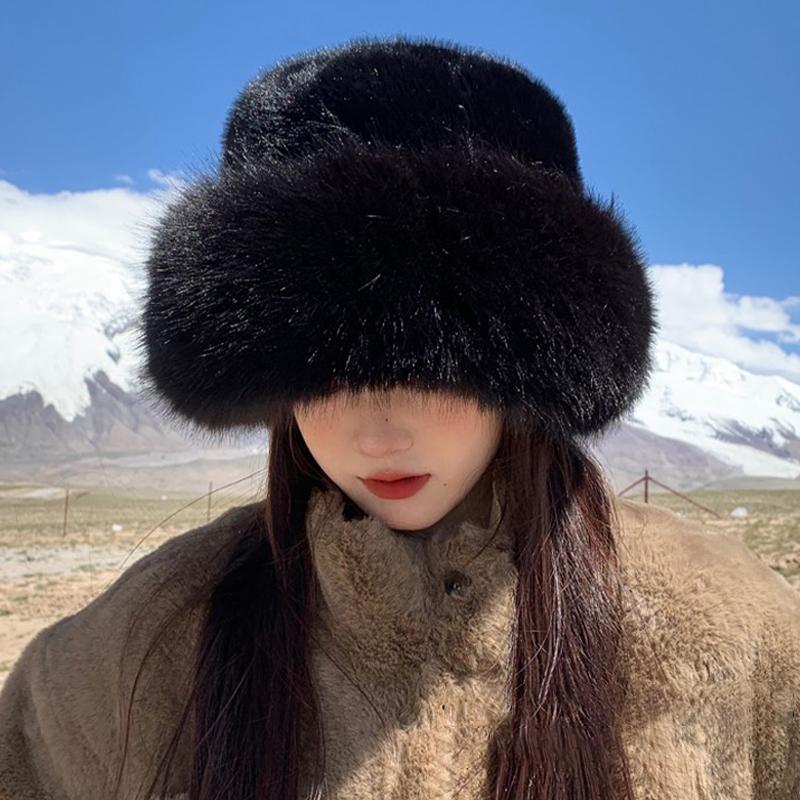 Fluffy Fur Bucket Hat For Women Plush Fisherman Hat Warm Women'S Winter Hat Thicken Cold Snowy Day Panama Cap Chrismas Gifts