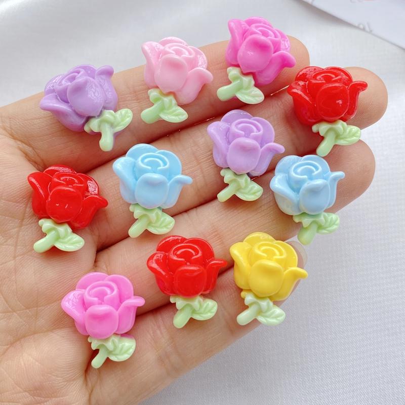 

10Pcs New Cute Resin Cartoon Rose Series Flat Back Parts Embellishments For Hair Bows Accessories
