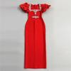 New bandage dress fashionable women's clothing square neck bubble sleeve design sense women's clothing diamond-encrusted evening dress sexy