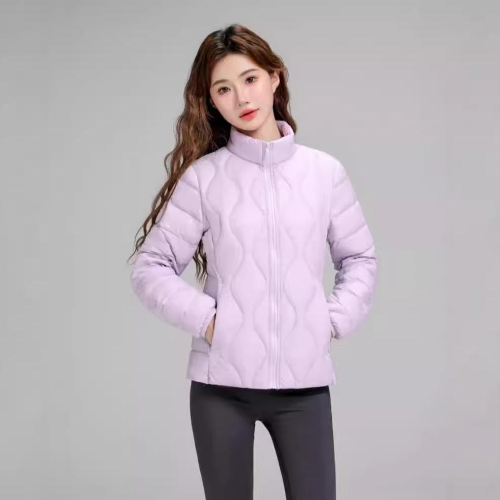 White duck down light warm thin down jacket for women, short long sleeve, new new small stand-neck casual autumn/winter jacket