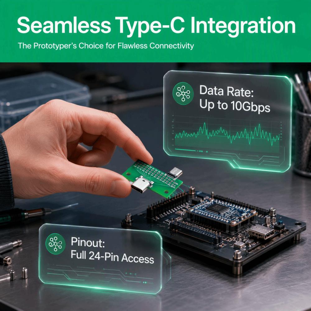 24 Pin Type-C Test Board 2.54mm Pitch USB 3.1 PCB Adapter Type-C Connector Socket  For Data Line