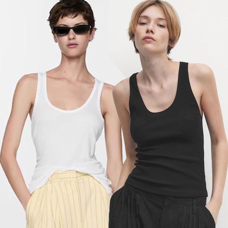 Clothing Basic Style Inner Rib Pure Cotton U-Collar Semi-Transparent Tank Top Sleeveless T-shirt Women's Organic Cotton Xinjiang Long-Staple Cotton