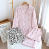 Women's Leopard Print Cotton Gauze Pajamas - Spring/Summer Long Sleeve Set