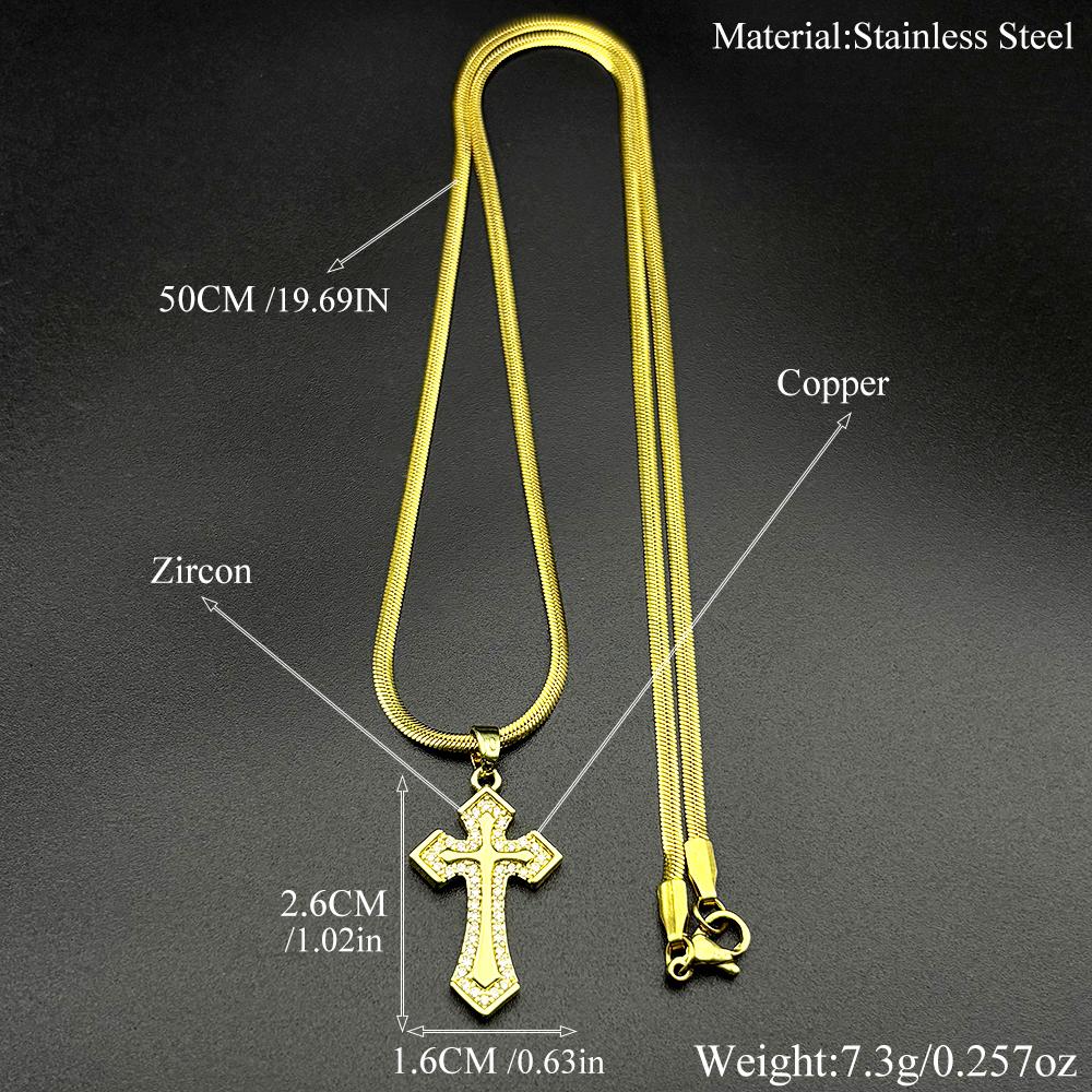 Crystal Zircons Cross Copper Pendant Necklace for Women Men Stainless Steel Chain Gold Color Catholic Amulet Necklaces Jewelry