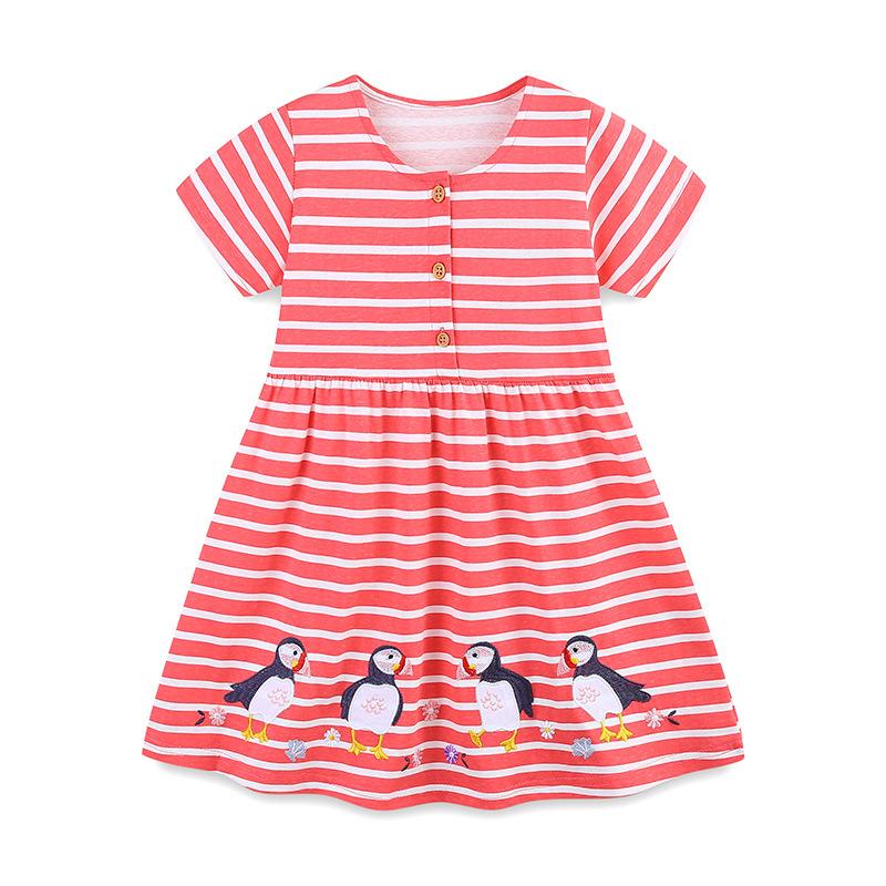 Summer New Girls Dress Striped Children s Princess Dress Cute Animal Embroidered Short Sleeve Children s Dress 2Y(90cm)