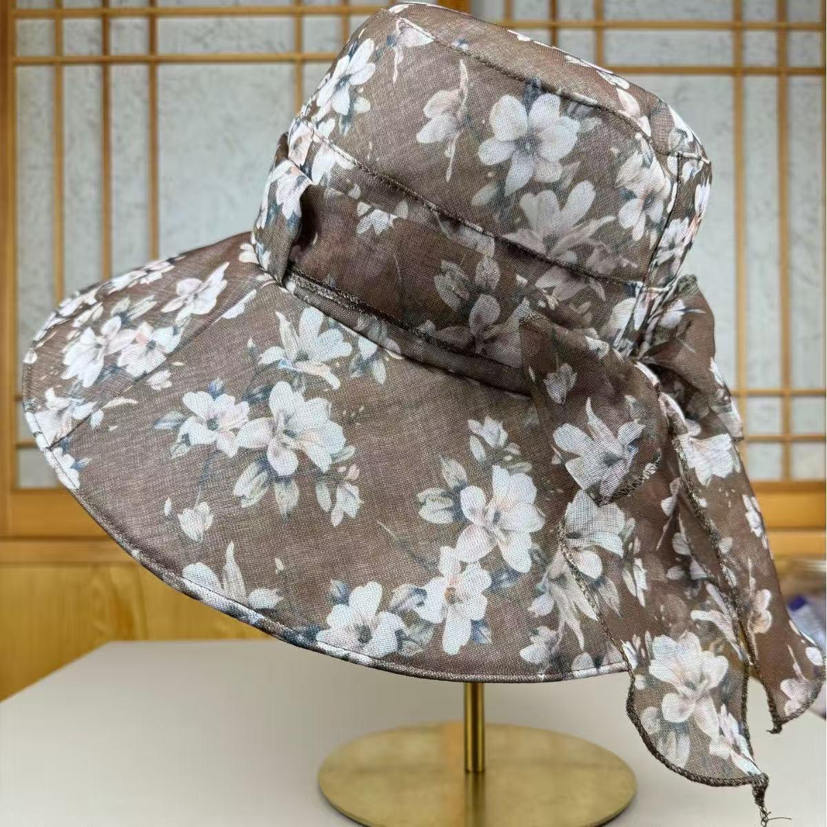 Floral Bow Ribbon Foldable Women s Sun Hat - Summer Sun Protection One Size коричневый