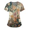 Plus Size Printed Scrub Working Uniform Tops For Women's V-Neck Print Short Sleeve Fun T-Shirts Workwear Tee With Pockets