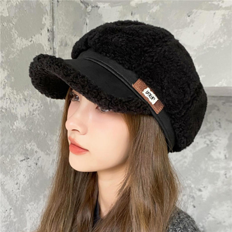 Women Lamb Fleece Duckbill Hats Thicken Warm Octagonal Newsboy Beret Cap Cold-proof Plush Artist Painter Caps Fashion New Style