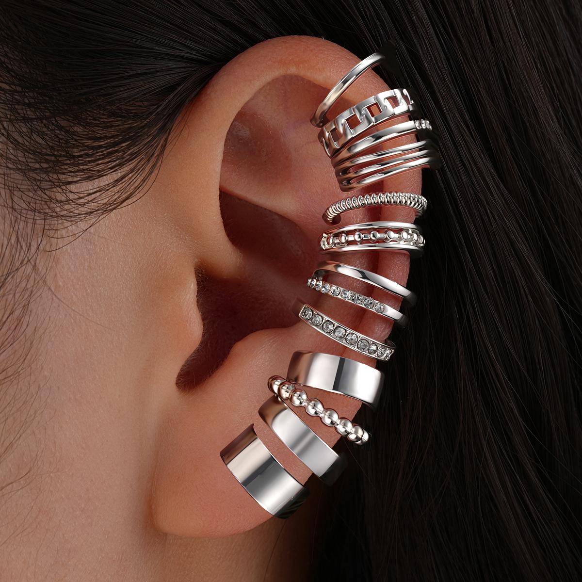 

12Pcs Gold Color Cuff Earring Set For Women Non Pierced C-Shaped Crystal Twisted Stackable Cartilage Earrings Trendy Jewelry New