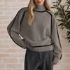 Women's Casual Round Neck Colorblock Pullover Sweater Loose Casual Long Sleeve Contrast Color Top
