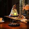 Witch Hat Lamp Stained Glass Resin Wizard Hat Light Spooky Gothic Table Lamp Decorative Standing Light for Indoor Party Haunted Halloween Bedroom