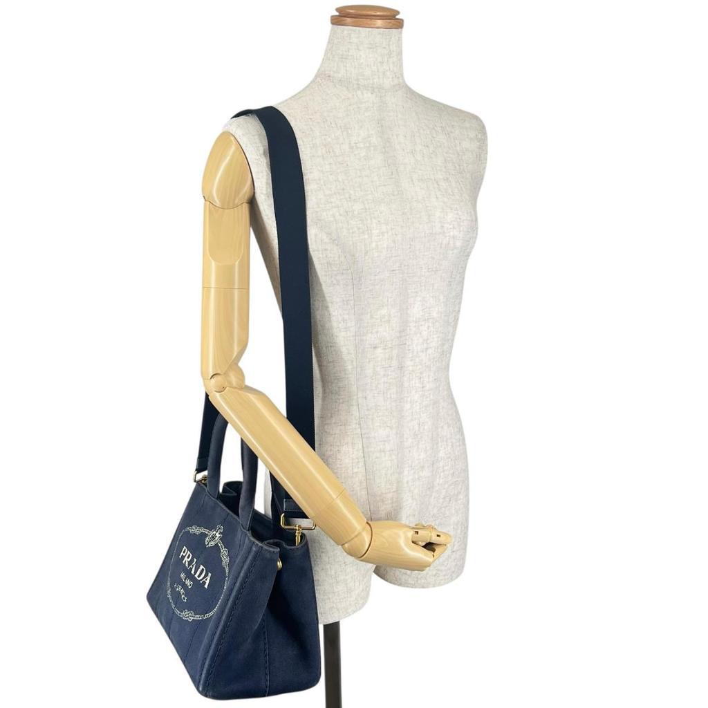 PRADA canvas Canapa Tote Bag denim blue Women Used