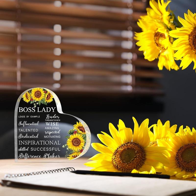 Boss Lady Sunflower Plaque - Inspirational Yellow Desk Gift for Female Leaders