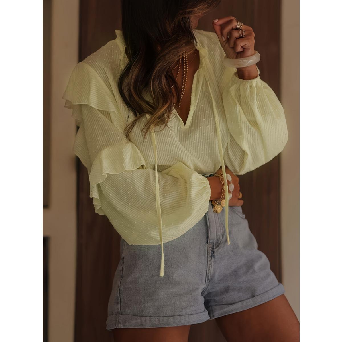 

Spring New Loose Tie-Neck Commuter Versatile Pullover Shirt Blouse for Women European American Style XXL жовтий