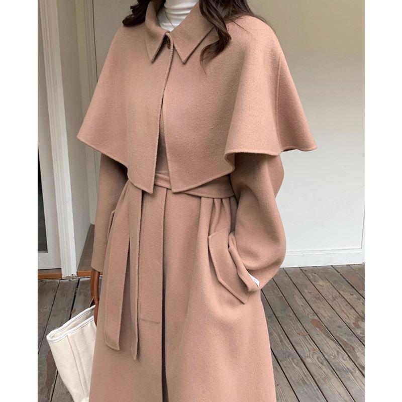 Casual Removable Cape Cashmere Coat Women's Single-breasted Warm Double-sided Hand-sewn Woolen Coat