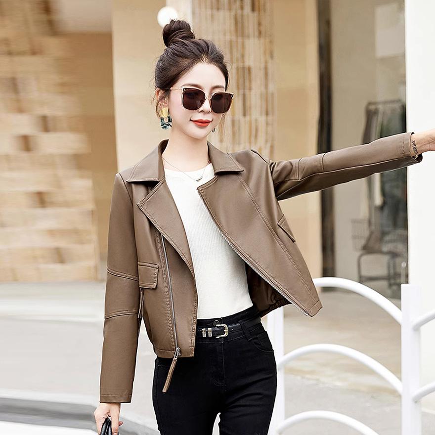 Leather jacket women's jacket short locomotive clothing small spring and autumn new fashion casual design leather jacket