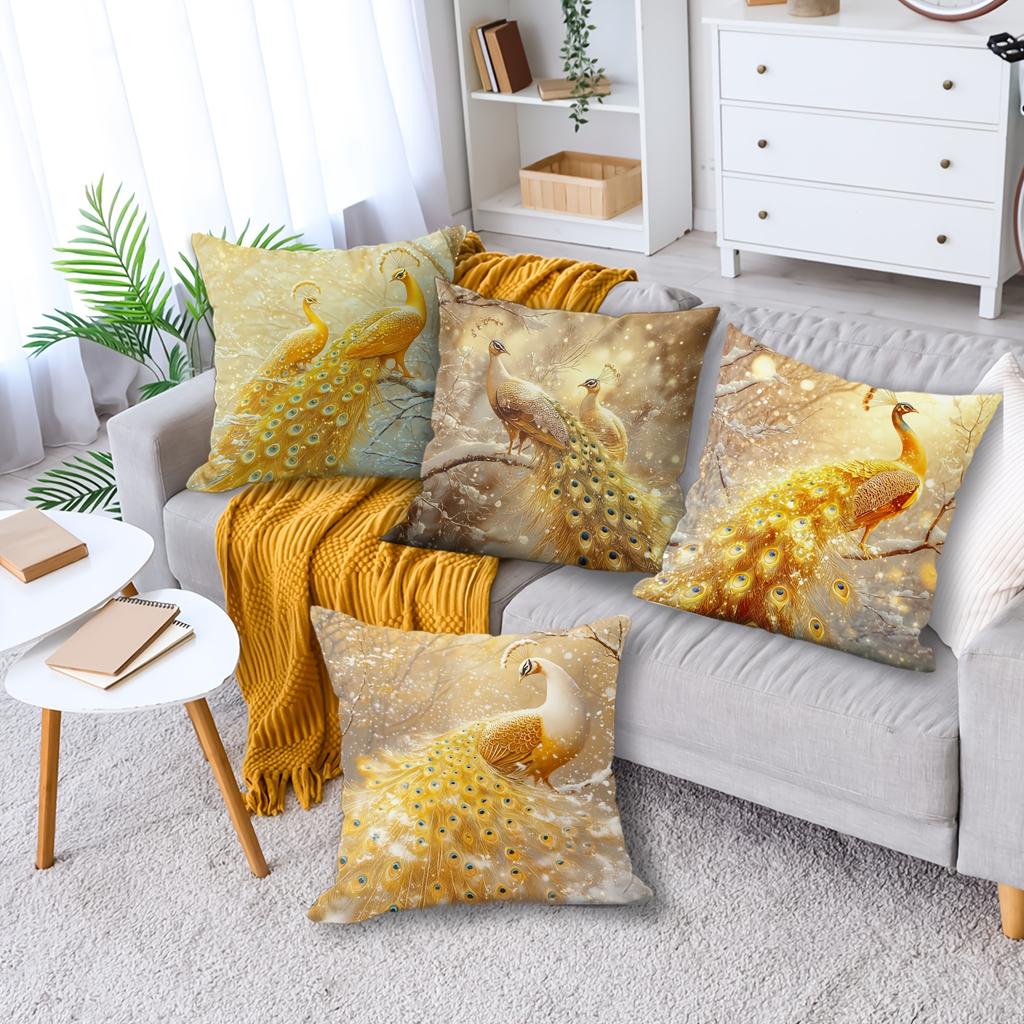 1/4pcs Golden Peacock Winter Snowfall Throw Pillow Covers Luxury Decorative Cushion Cases for Home Sofa Bedroom Cushion Cover