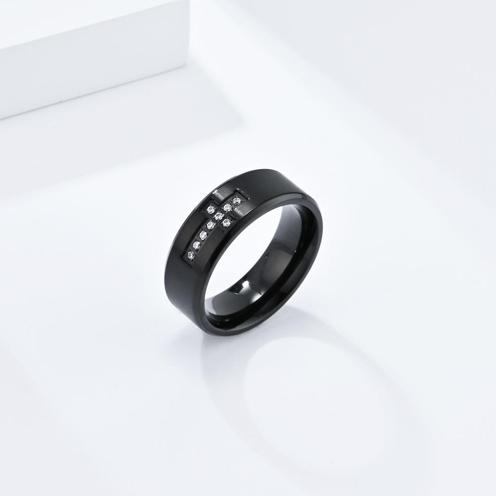 Diamond Cross Titanium Steel Ring Engraved with AAA Zircon Index Finger Ring Personalized Light Luxury Hand Jewelry