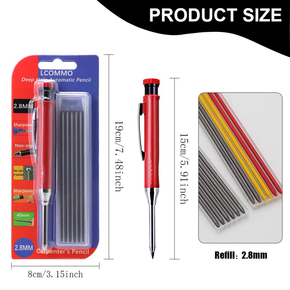 Professional Long-Head Metal Woodworking Pencil with 2.8mm Graphite Lead
