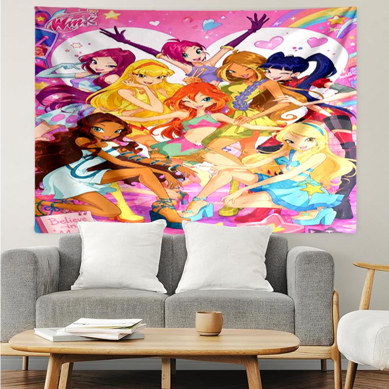 Winx Club Print Tapestry, Backdrop, Easy Setup, Ideal for Bedroom, Office & Living Room, with Aesthetic Wall Hanging Decor.