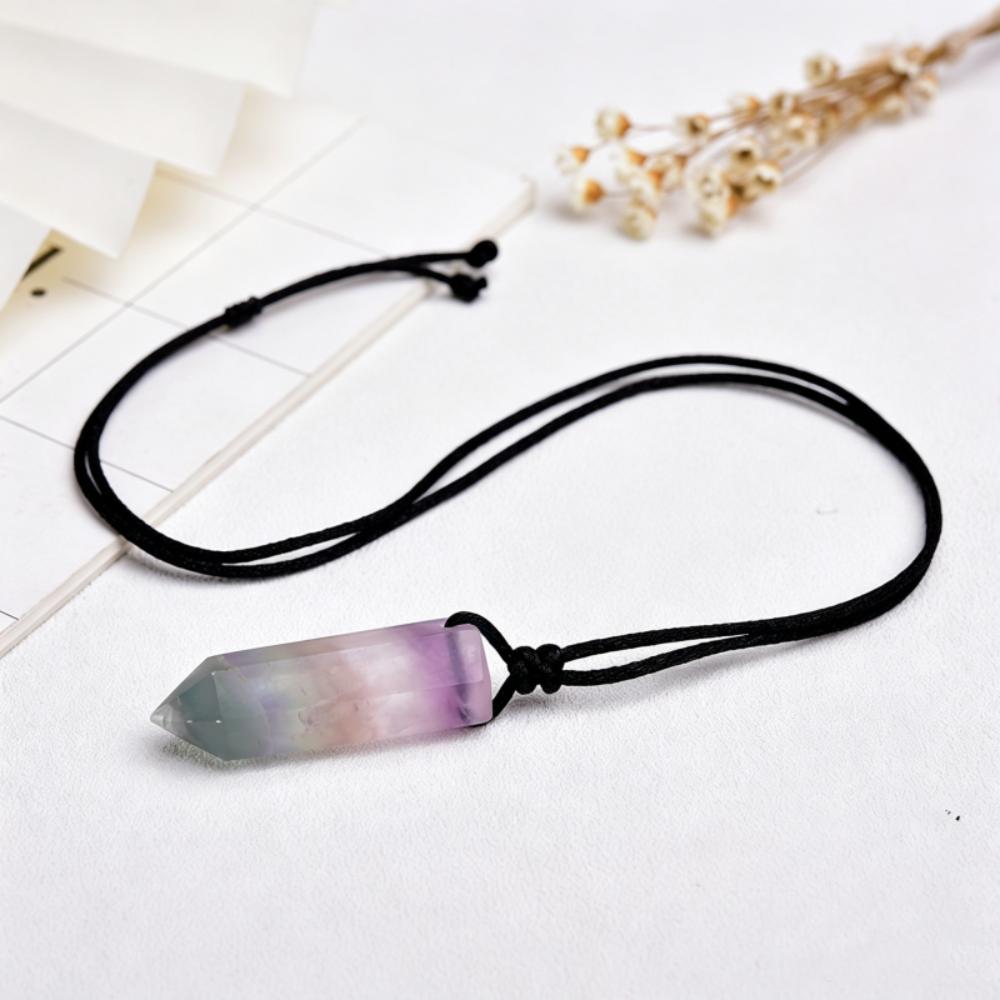 Waxed Cotton Cord Natural Crystal Necklace Adjustable Rope Stone Pendant Jewelry Gift