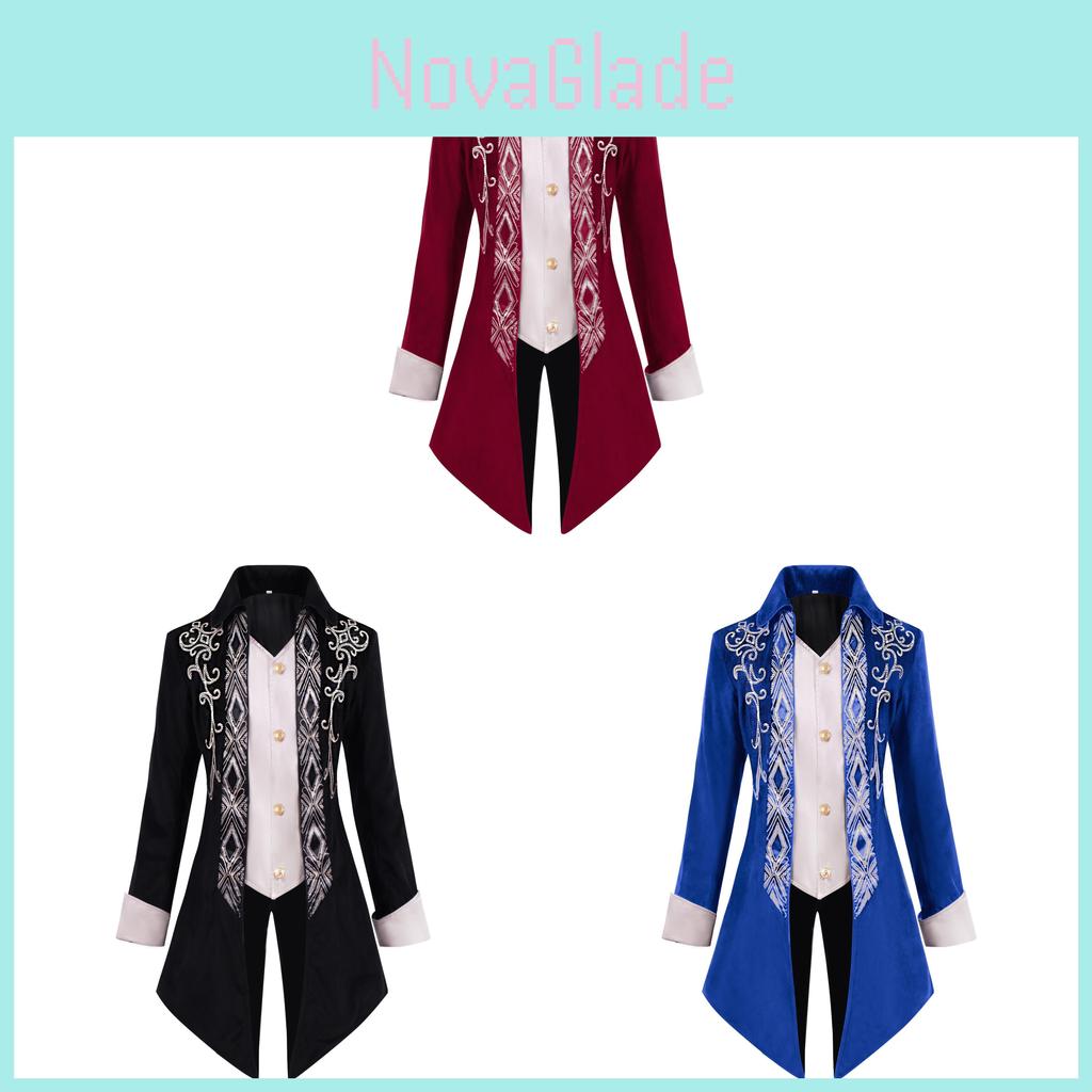Gothic Victorian Tuxedo Jacket For Men With Jacquard Fabric For Stage Performances