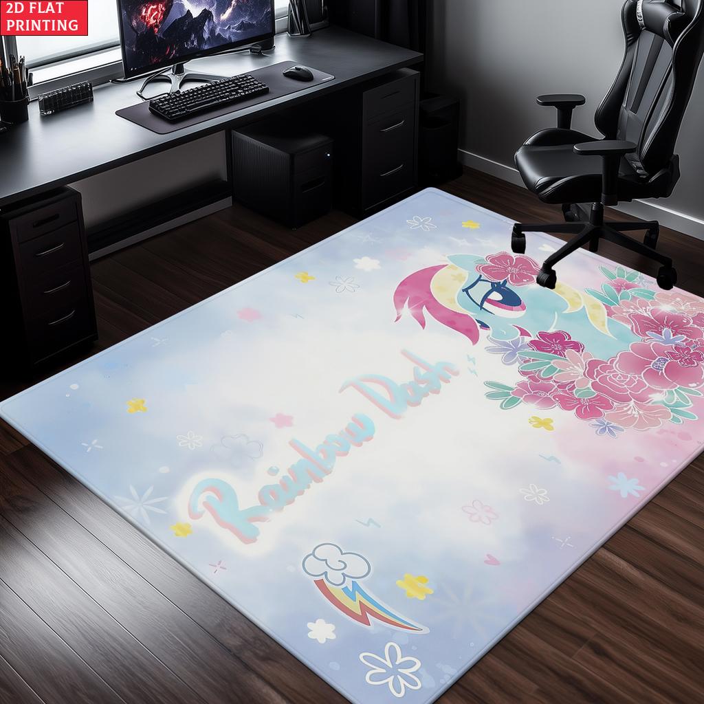 Cute Cartoon Pony Area Rug,Starry Gradient Theme Non-slip Floor Mat,Decorative Carpet for Kids Room Bedroom,Washable Home Gift