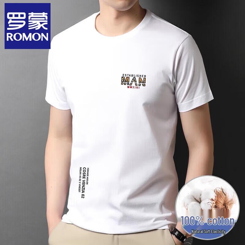 Romon Men's Pure Cotton Loose-Fit Round Neck T-Shirt for Dads