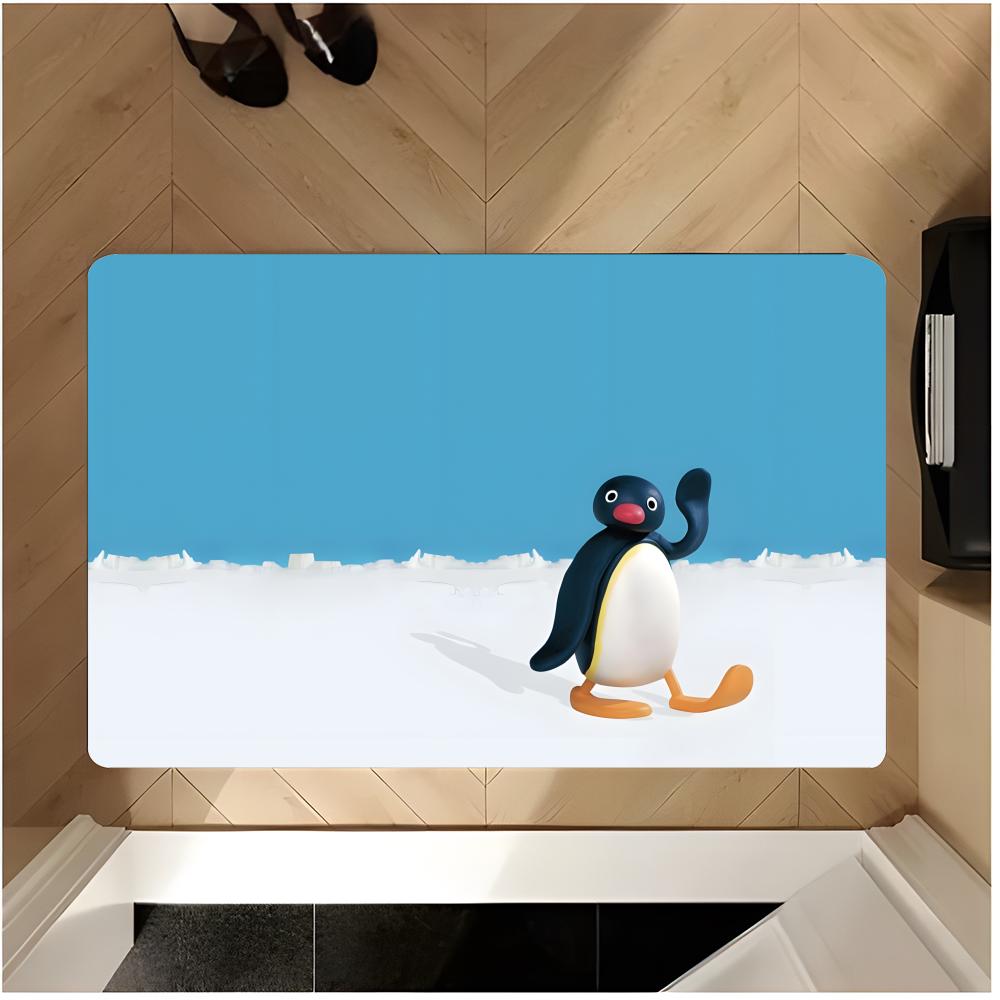 Mascot Cute P-PenguinMushroom Floor Mat Washable Absorbent Flannel Door Mat Non-Slip Indoor Floor Rug