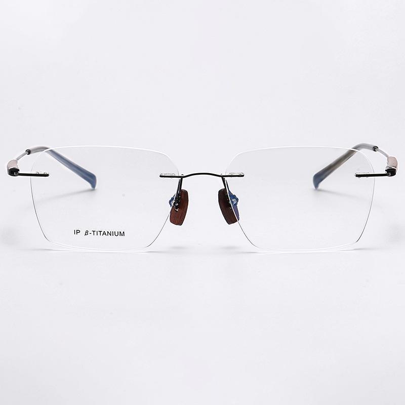 Frameless Sandalwood Titanium Glasses with Flat Lenses, Myopia-Compatible, W0006