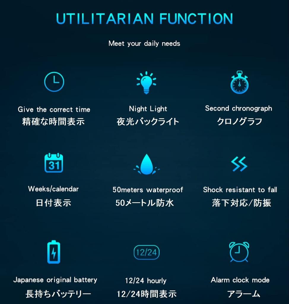 Digital Watch Sports Stopwatch Water Compatible Fashion Military Style Running Watch Dual Time Bilateral Time Display Alarm Alarm Clock Luminous 50m