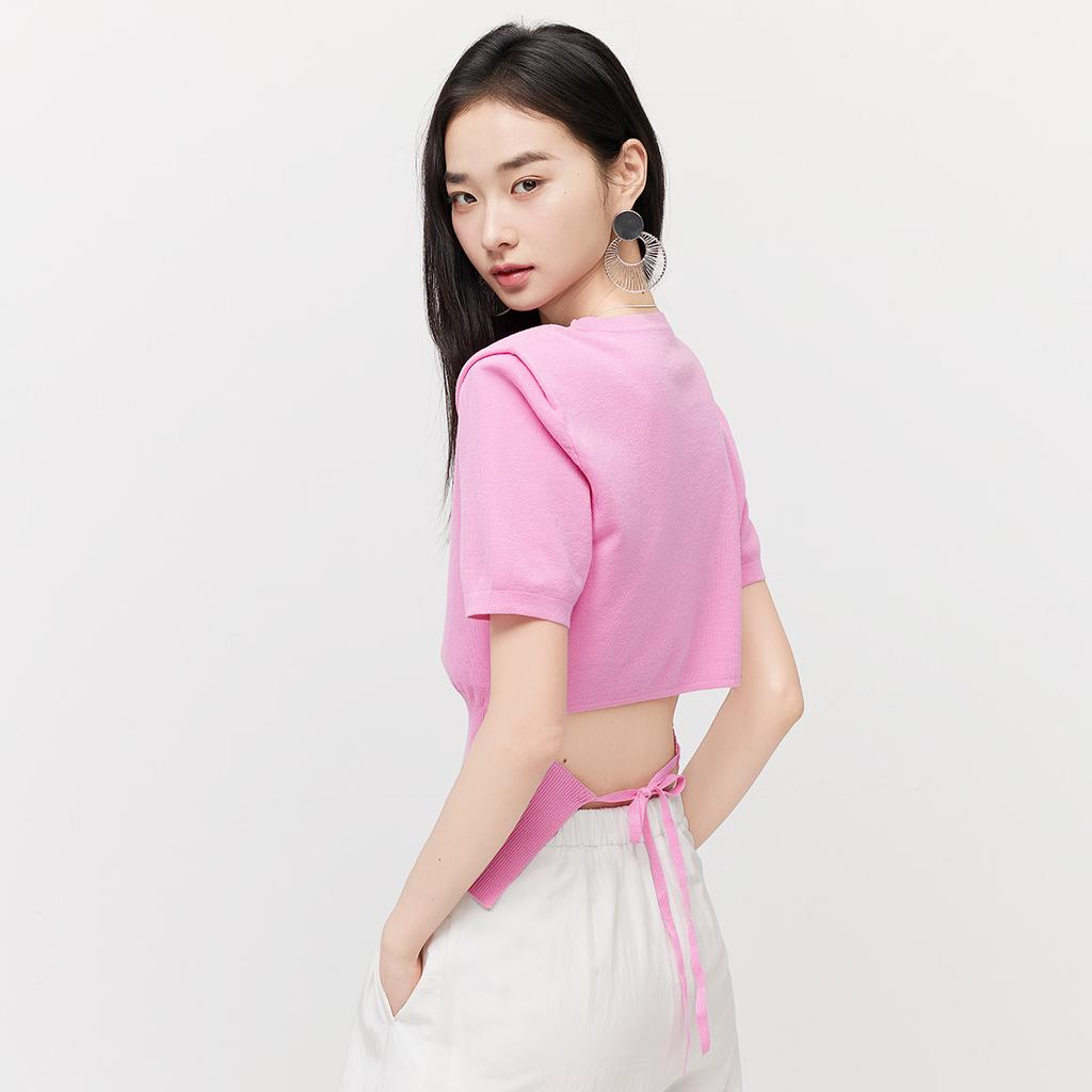 Ladies' Temperament Thin Round Neck Short-Sleeved Knitted Shirt