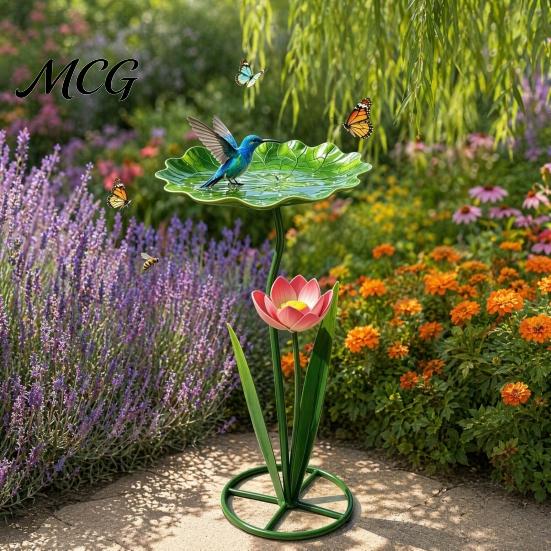 Pollinators Water Dish Metal Sunflower Bee Feeder, Lotus Leaf Butterfly Cup, Outdoor Garden Feeder Watering Station, Bath Bowl for Yard Lawn